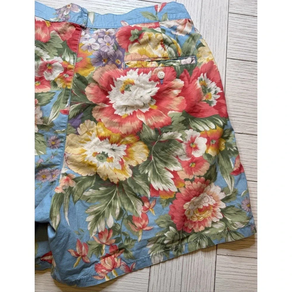 VTG Polo By Ralph Lauren Women's Floral Blue Print Shorts Sz S Cottagecore Retro